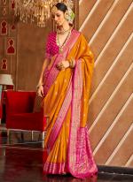 Silk Mustard Festival Wear Foil Printed Saree